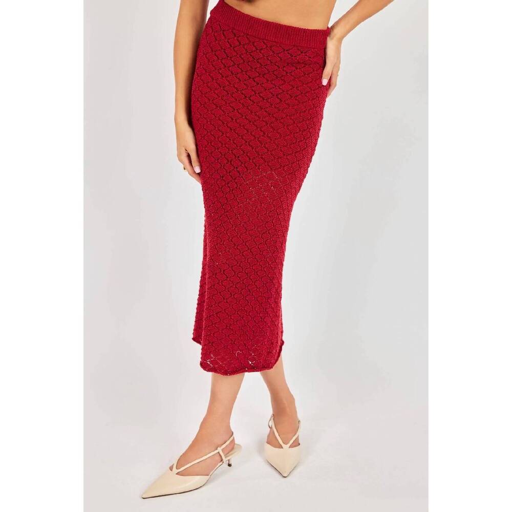 NEW SADIE & SAGE venus knit midi skirt in red